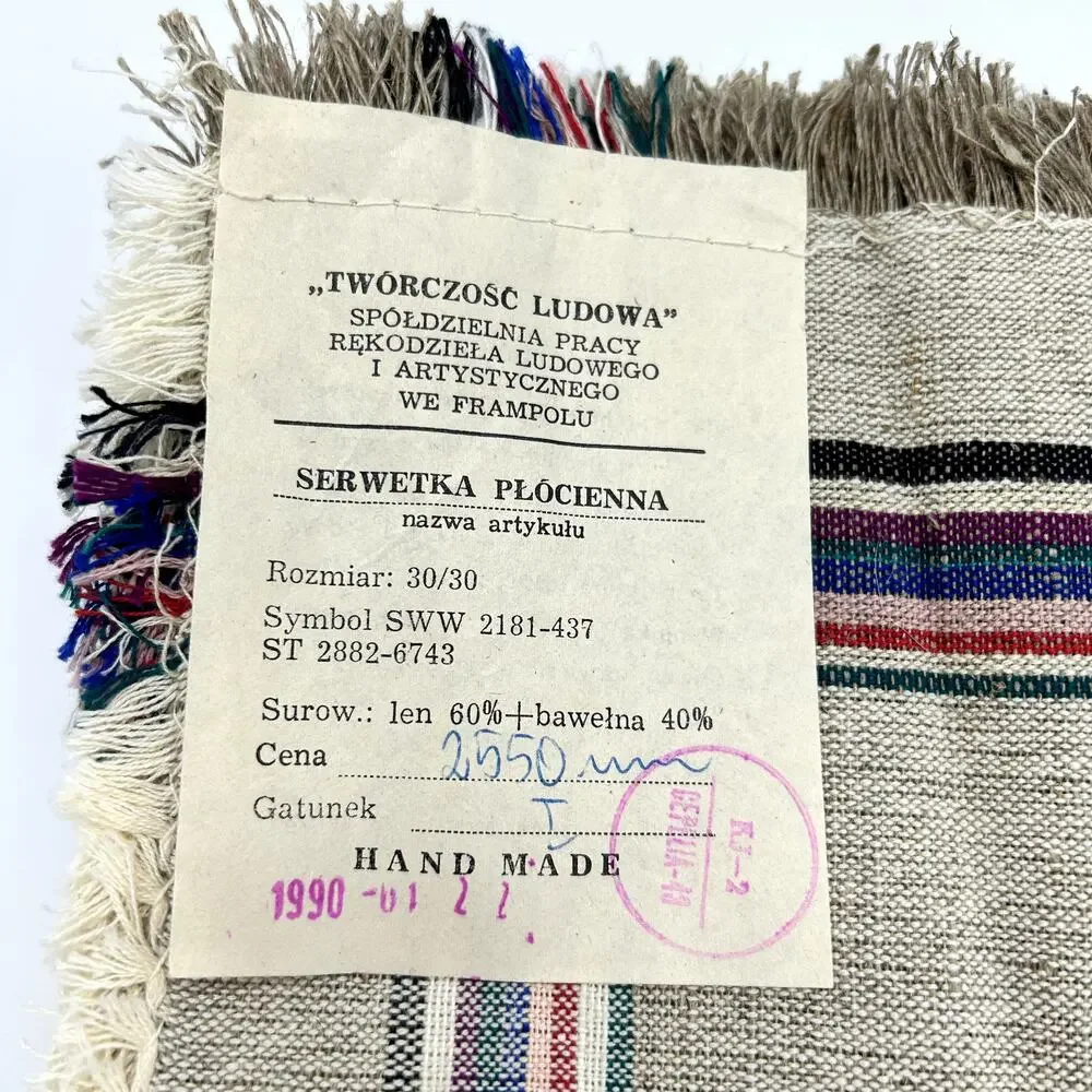 Vintage Handmade Polish Napkins Cotton Linen Lot of 9 NWT Home Decor Tan Brown